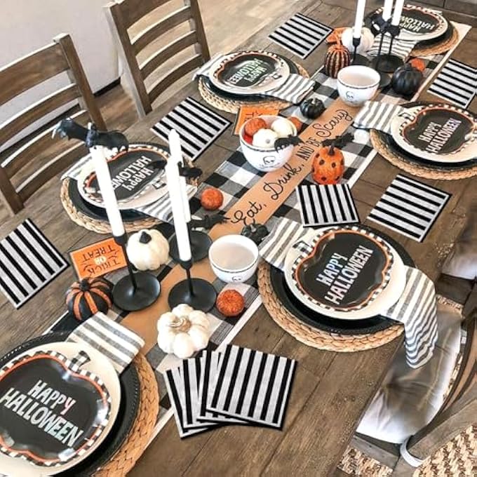 100 PCS BLACK AND WHITE STRIPED NAPKINS, BLACK AND WHITE PARTY SUPPLIES BLACK AND WHITE PAPER NAPKIN LUNCH NAPKIN FOR HALLOWEEN PARTY BIRTHDAY BABY SHOWER WEDDING - Image 3